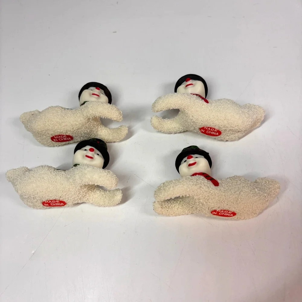 Snowman Candle Huggers Sugared Ceramic Don Mechanic 3in Vintage 1990s (Qty 4)